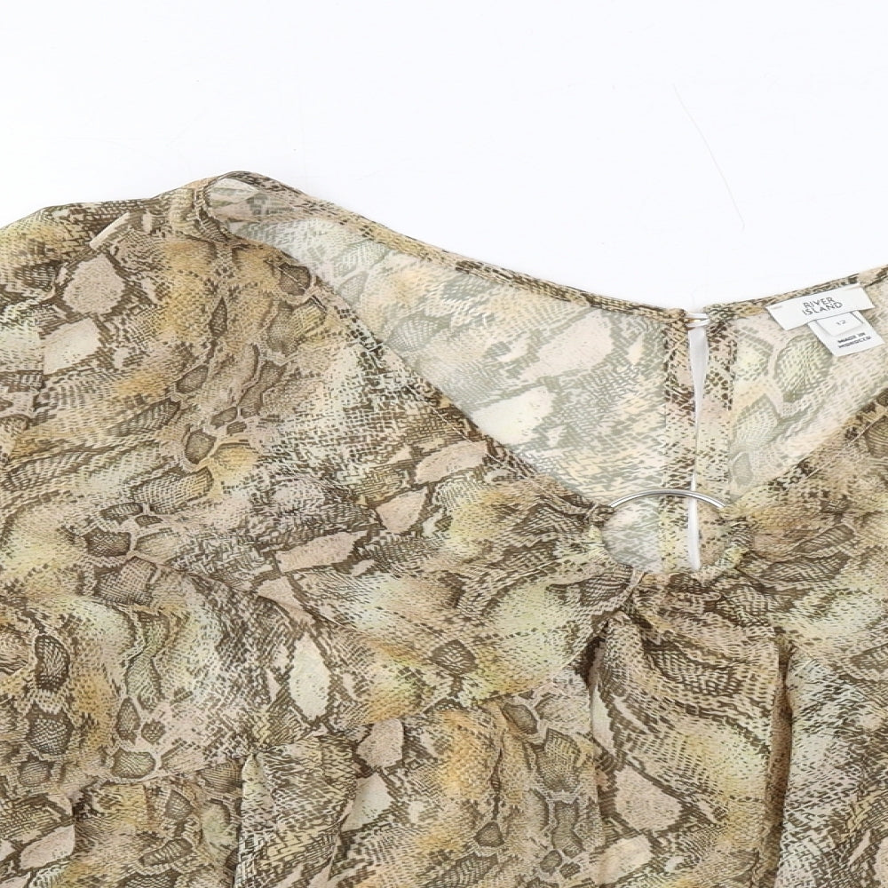 River Island Womens Beige Animal Print Polyester Basic Blouse Size 12 V-Neck - Snake Print