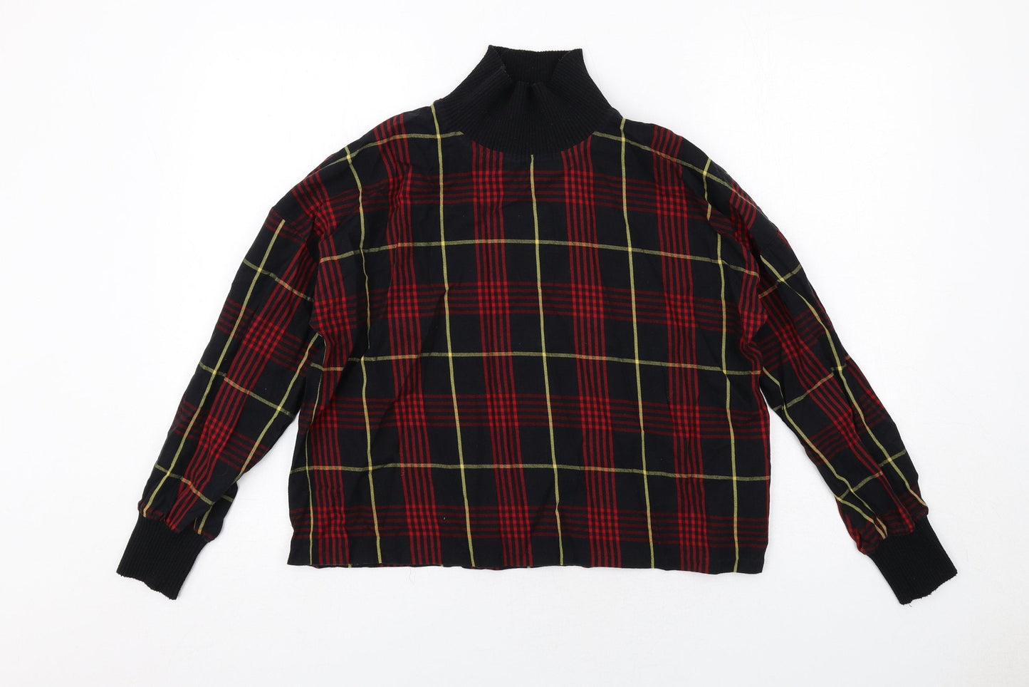 Zara Womens Black Geometric Cotton Basic Blouse Size S Mock Neck