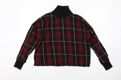 Zara Womens Black Geometric Cotton Basic Blouse Size S Mock Neck