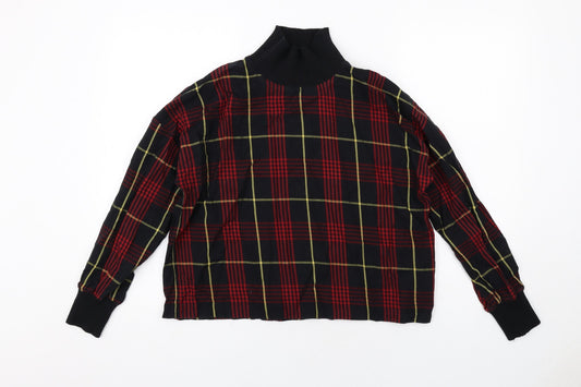 Zara Womens Black Geometric Cotton Basic Blouse Size S Mock Neck