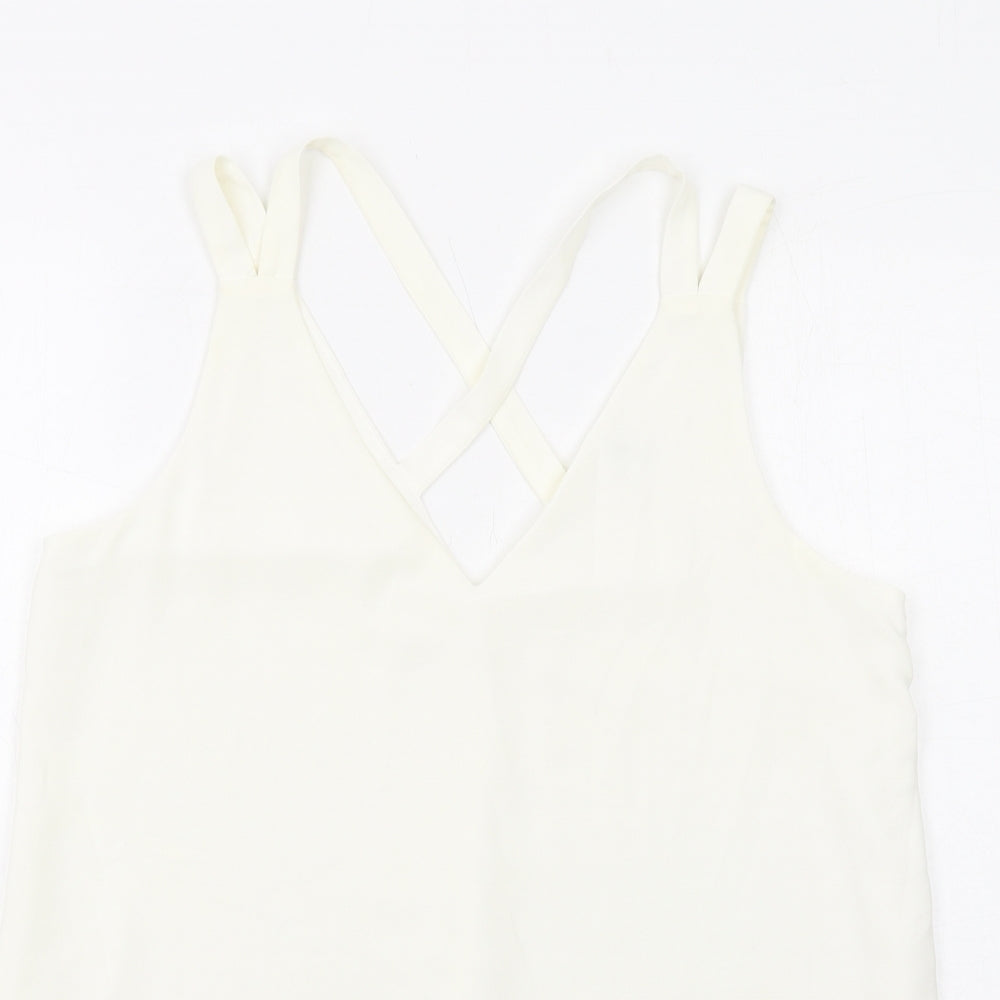 River Island Womens Ivory Polyester Basic Tank Size 12 V-Neck