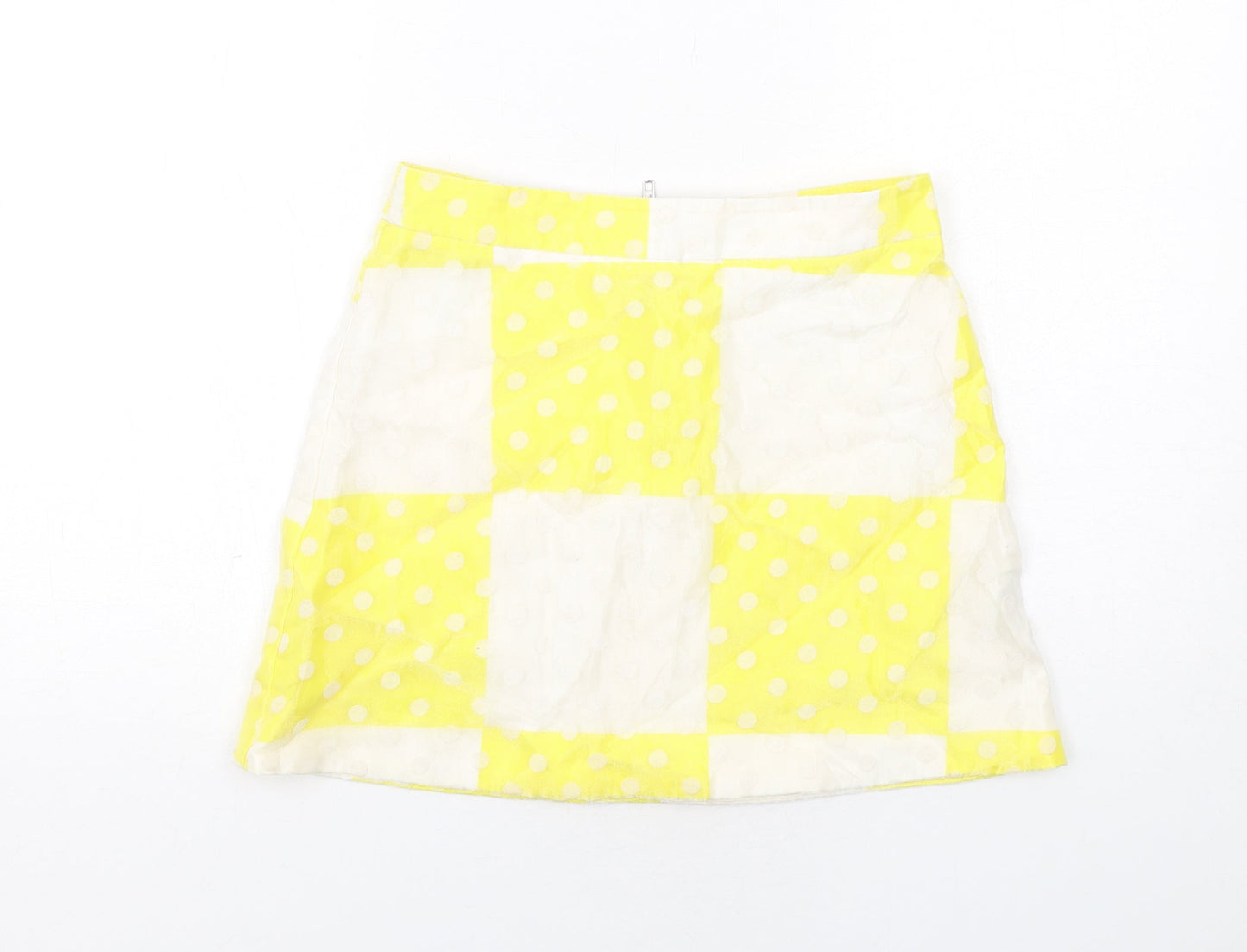 Topshop Womens Yellow Check Cotton A-Line Skirt Size 10 Zip - Polka Dot Pattern