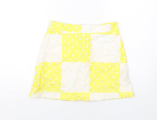 Topshop Womens Yellow Check Cotton A-Line Skirt Size 10 Zip - Polka Dot Pattern
