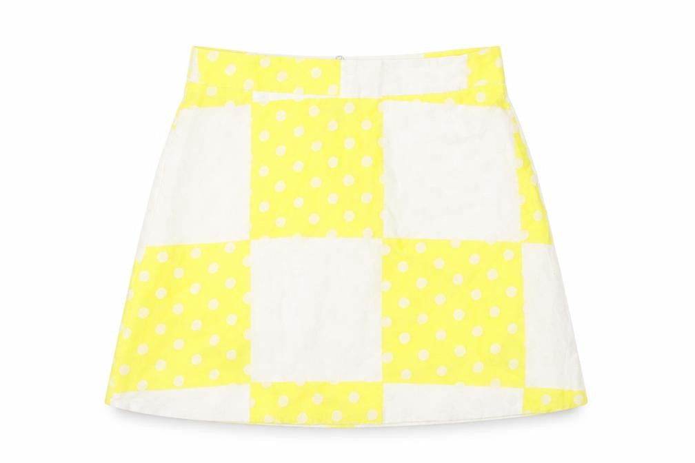 Topshop Womens Yellow Check Cotton A-Line Skirt Size 10 Zip - Polka Dot Pattern