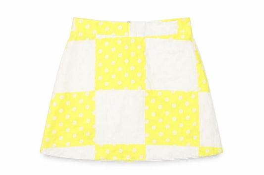Topshop Womens Yellow Check Cotton A-Line Skirt Size 10 Zip - Polka Dot Pattern