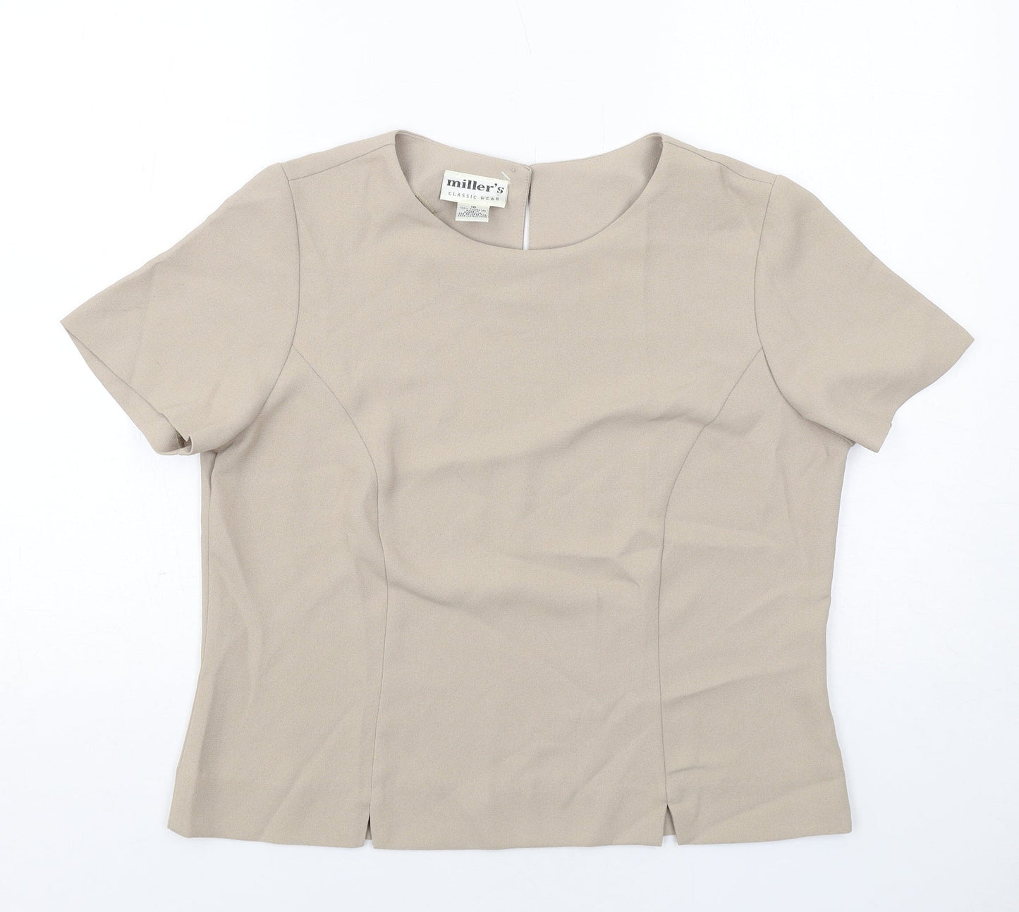 Millers Womens Beige Polyester Basic Blouse Size 16 Round Neck