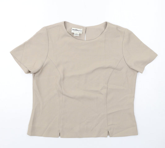 Millers Womens Beige Polyester Basic Blouse Size 16 Round Neck