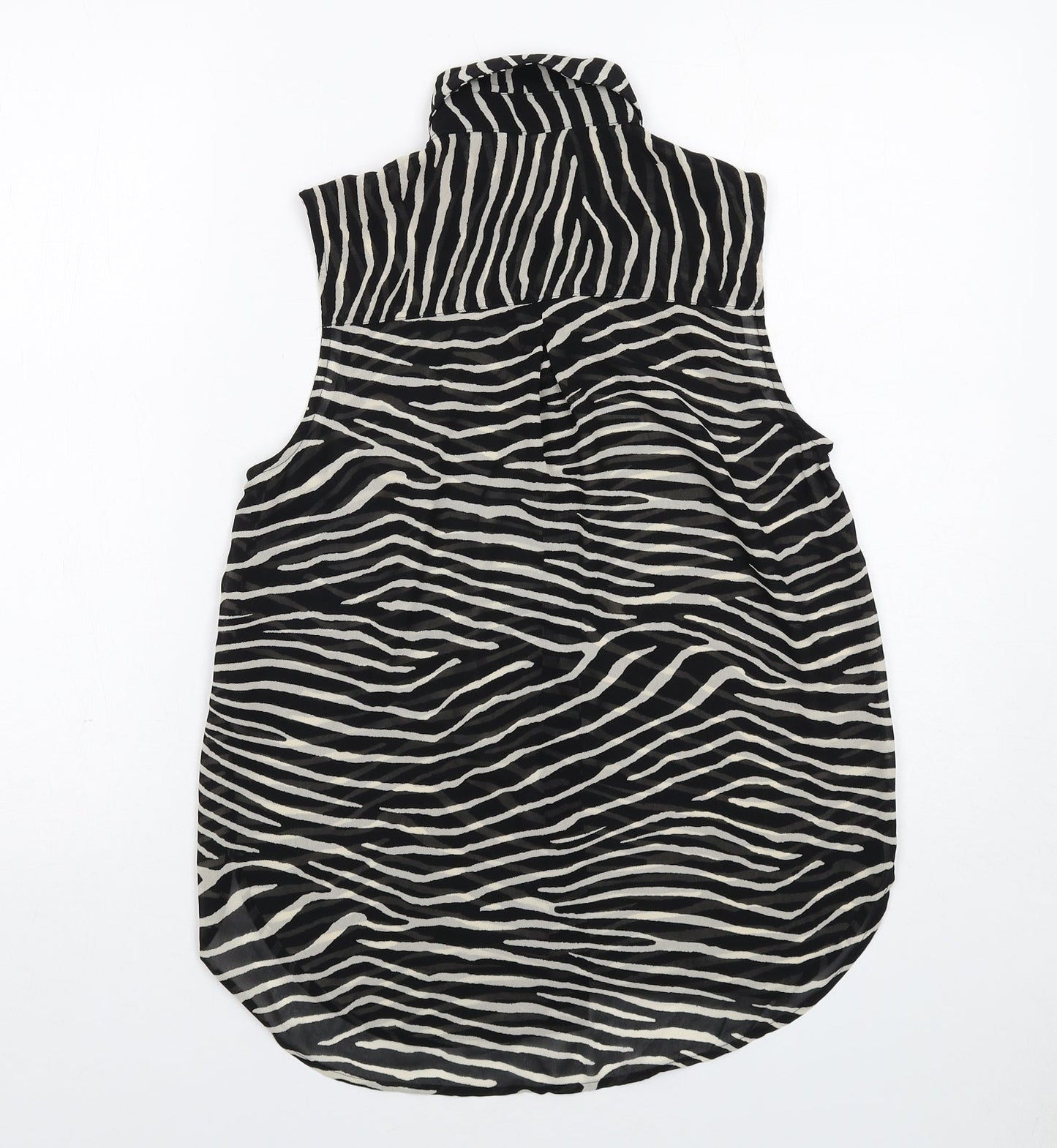 H&M Womens Black Animal Print Polyester Basic Tank Size 6 Collared - Zebra Print