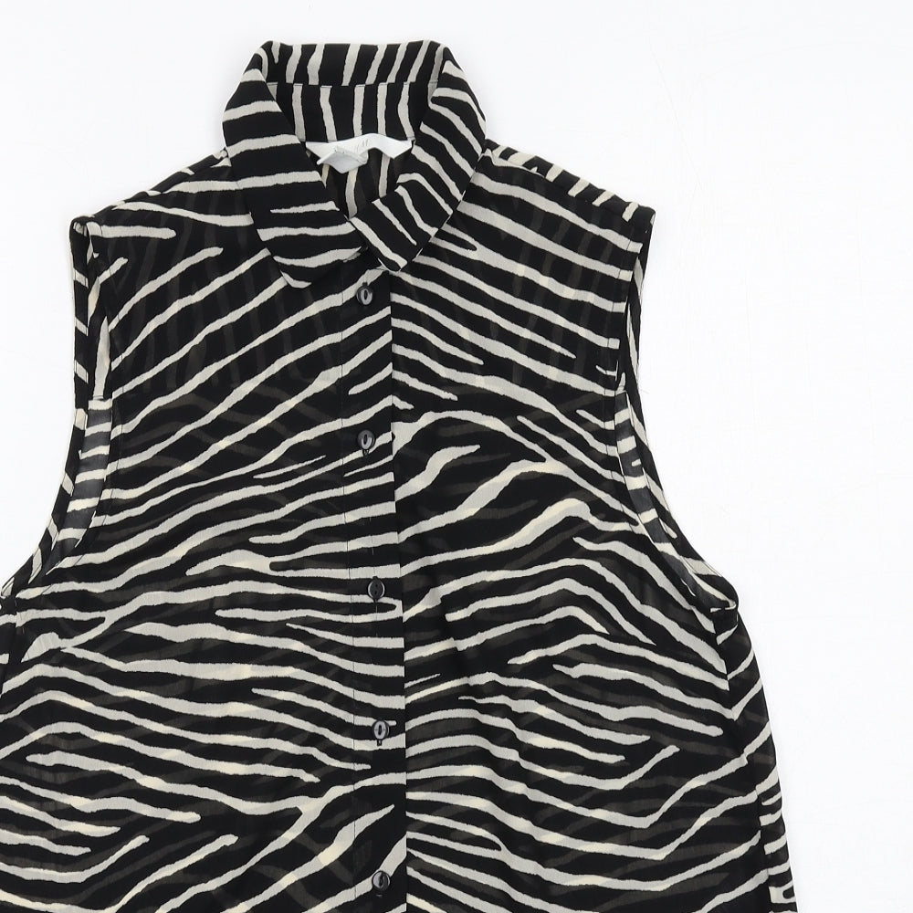 H&M Womens Black Animal Print Polyester Basic Tank Size 6 Collared - Zebra Print