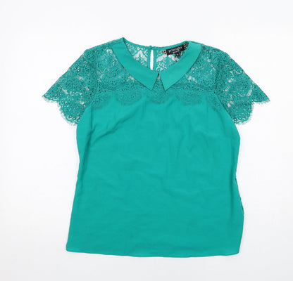 Additional front view of Principles women’s green polyester basic tank, size UK 14, collared - lace details