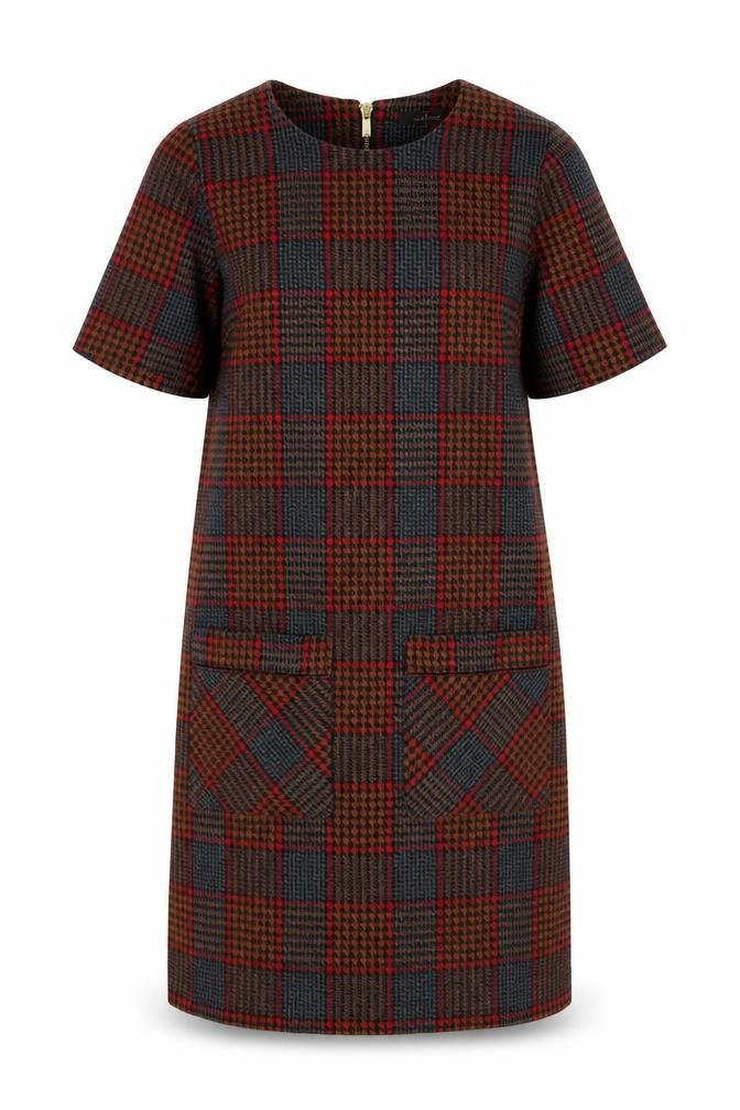 NEXT Womens Multicoloured Plaid Polyester Shift Size 8 Boat Neck Zip