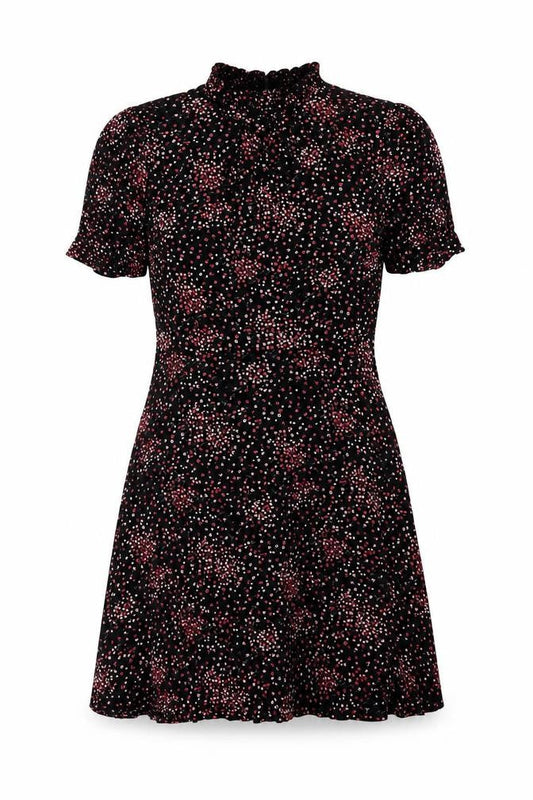 New Look Womens Black Floral Viscose A-Line Size 8 Mock Neck Pullover