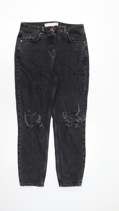 Next Womens Black Cotton Mom Jeans Size 8 Regular Zip