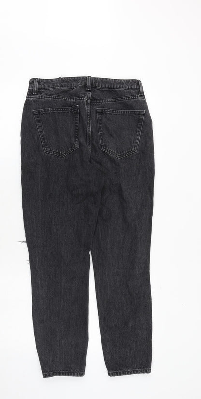 Next Womens Black Cotton Mom Jeans Size 8 Regular Zip