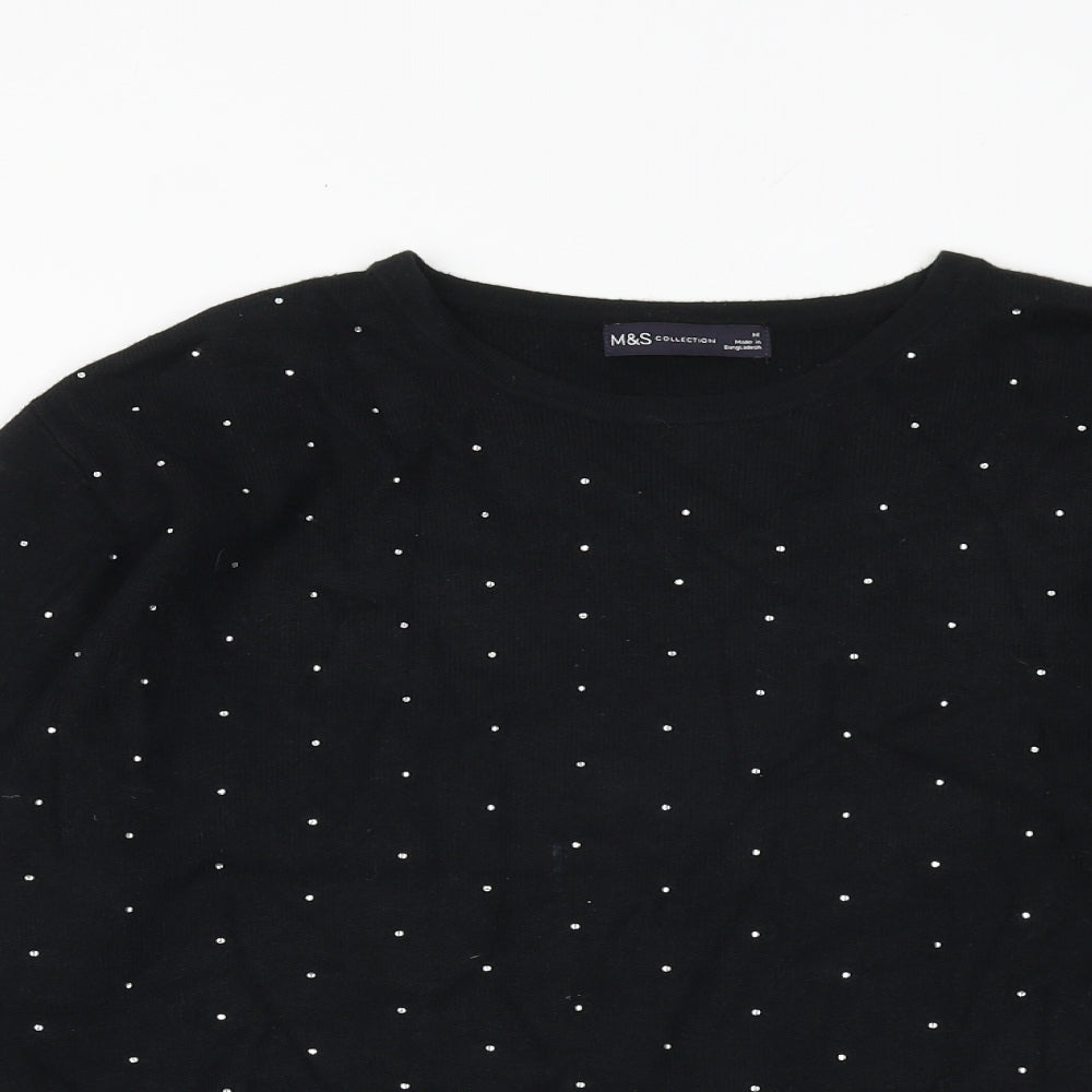Marks and Spencer Womens Black Round Neck Polka Dot Viscose Pullover Jumper Size M