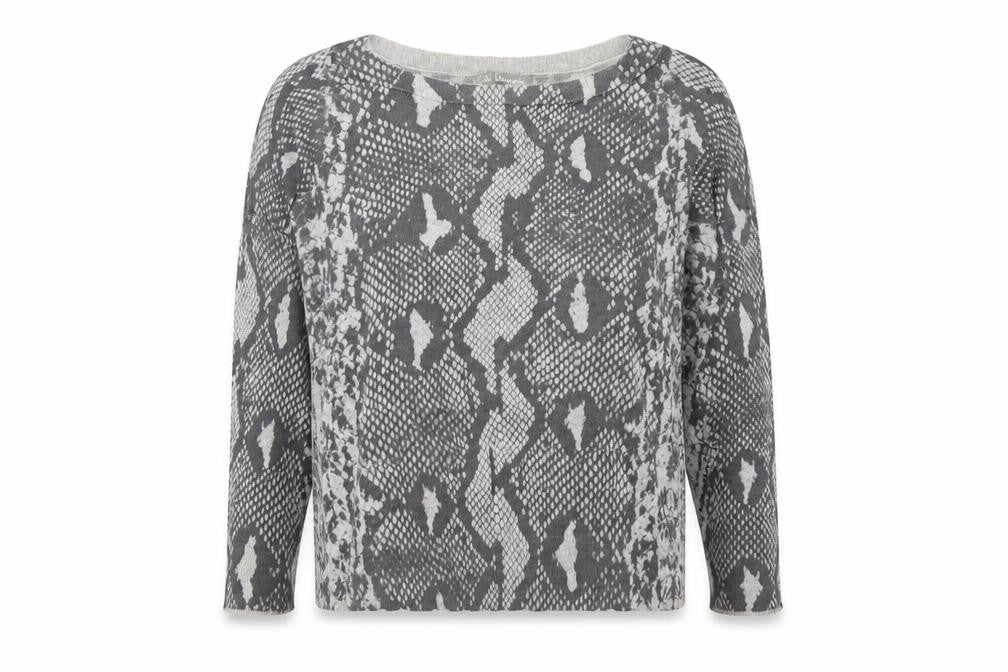 Marks & Spencer Womens Grey Round Neck Animal Print Viscose Pullover Jumper Size 10 - Snakeskin Pattern