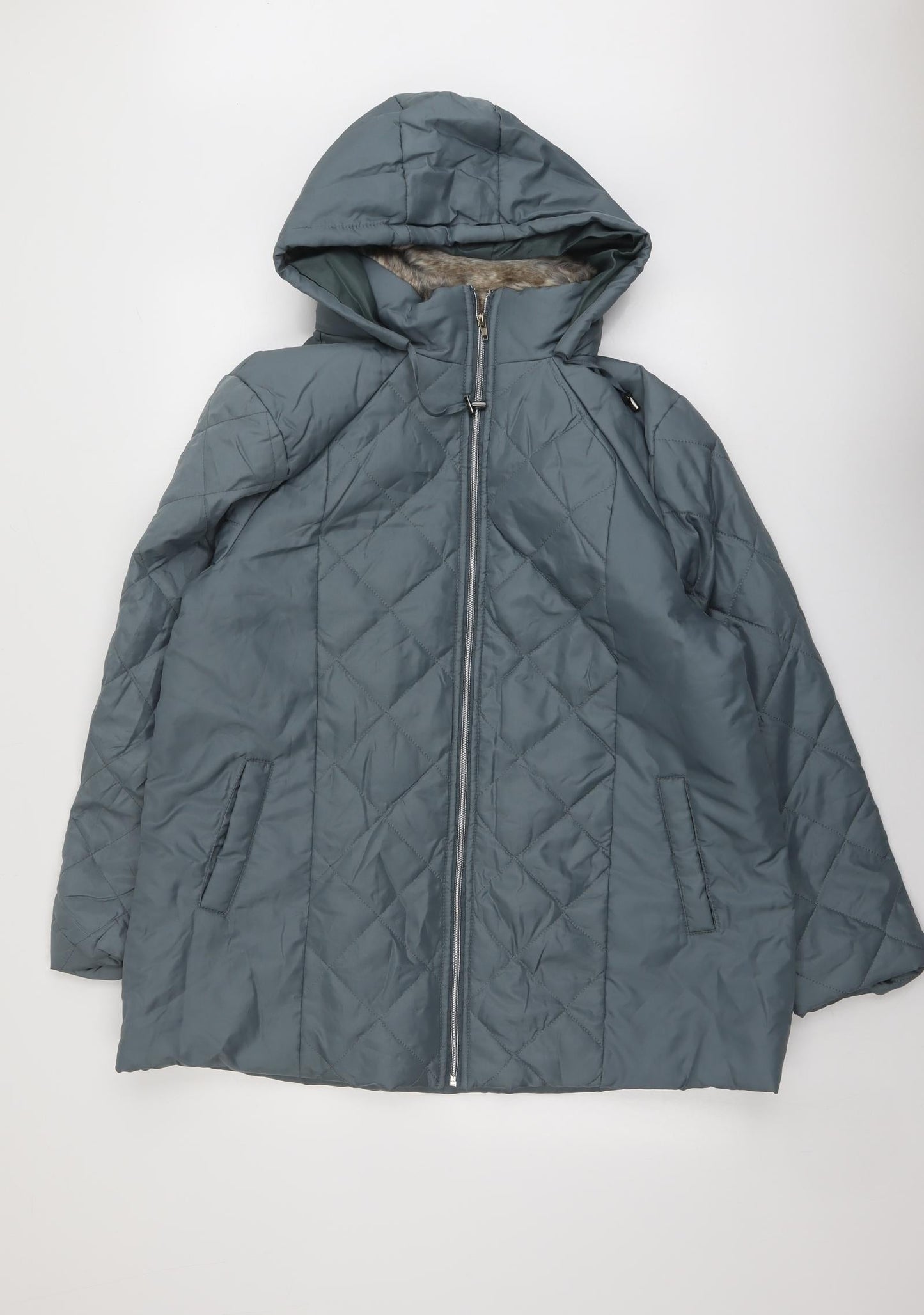 Anne De Lancay Womens Blue Quilted Jacket Size L Zip