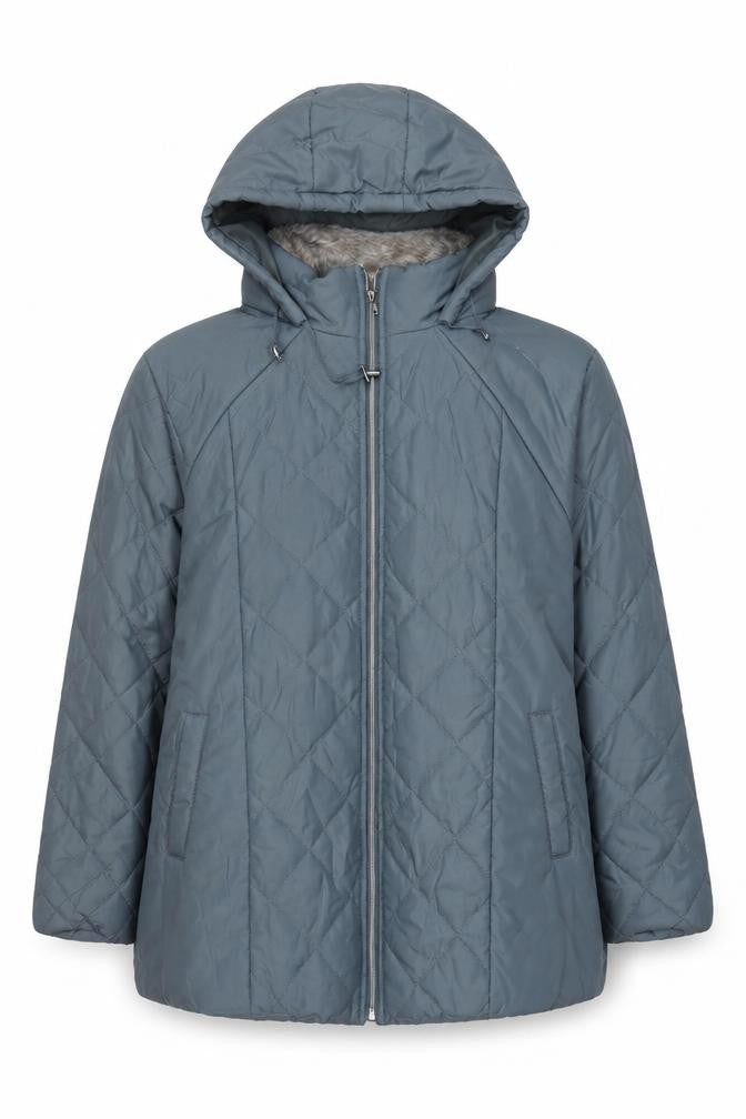Anne De Lancay Womens Blue Quilted Jacket Size L Zip