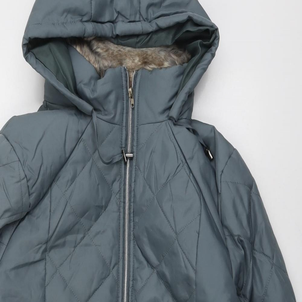 Anne De Lancay Womens Blue Quilted Jacket Size L Zip