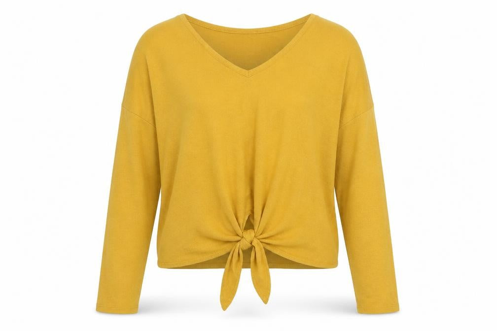 H&M Womens Yellow V-Neck Viscose Pullover Jumper Size M