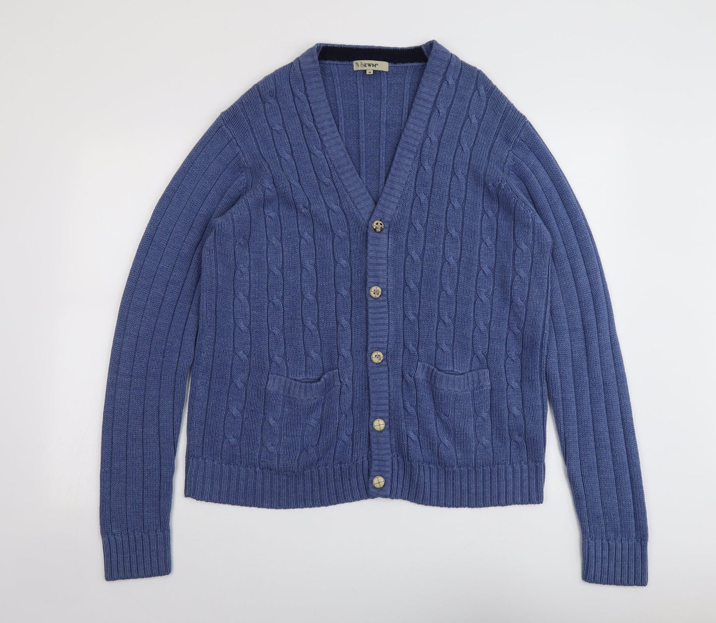 EWM Womens Blue V-Neck Acrylic Full Zip Jumper Size M