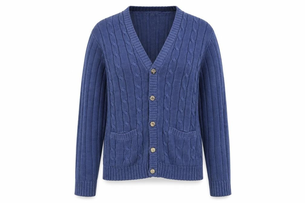 EWM Womens Blue V-Neck Acrylic Full Zip Jumper Size M