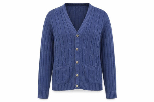 EWM Womens Blue V-Neck Acrylic Full Zip Jumper Size M
