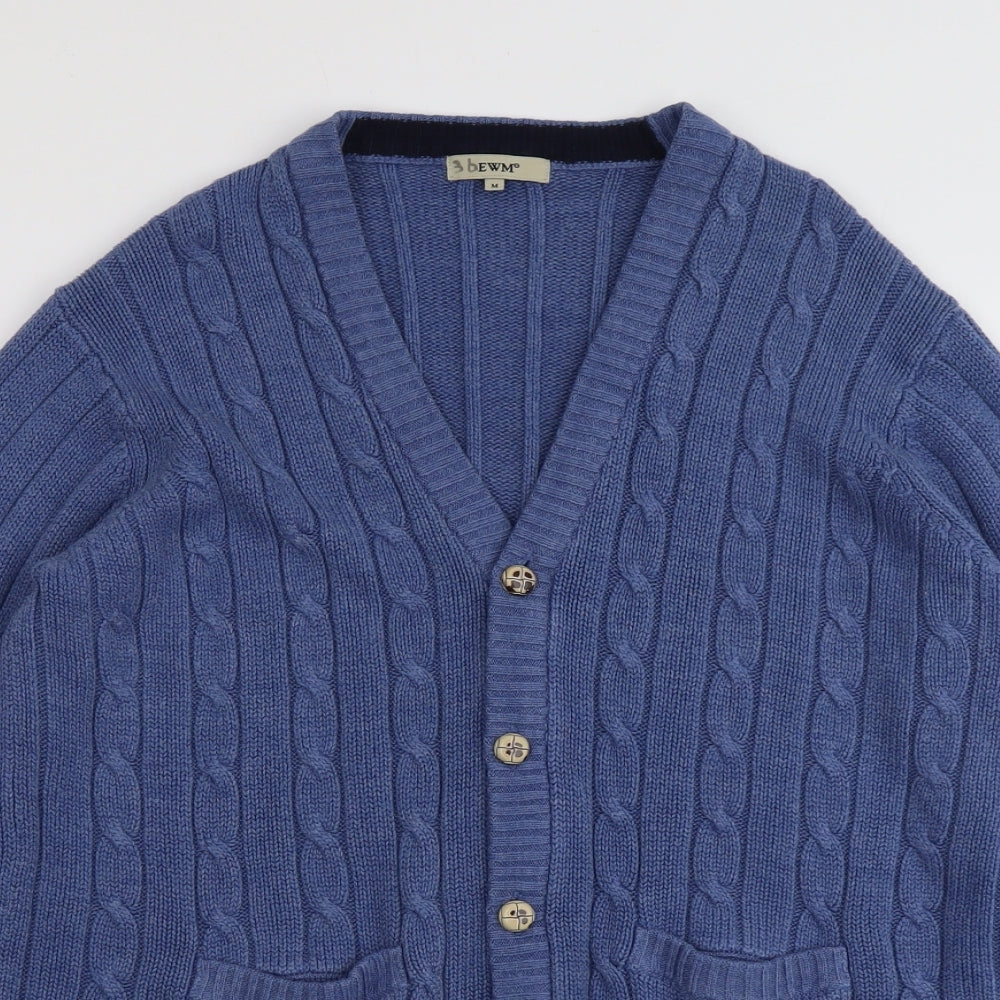 EWM Womens Blue V-Neck Acrylic Full Zip Jumper Size M