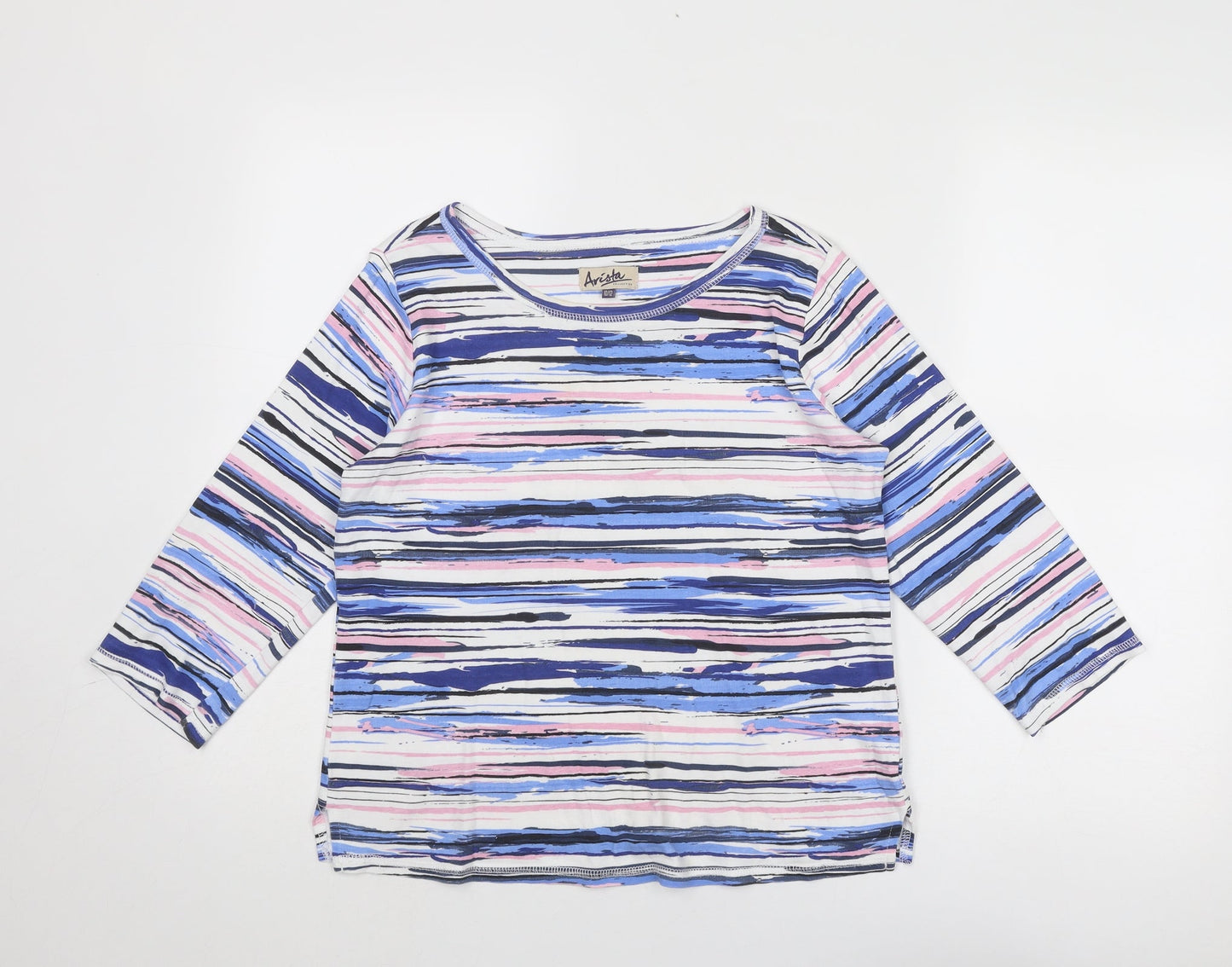 Arista Womens Blue Geometric Cotton Basic Blouse Size 10 Round Neck - Size 10-12