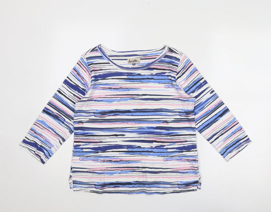 Arista Womens Blue Geometric Cotton Basic Blouse Size 10 Round Neck - Size 10-12