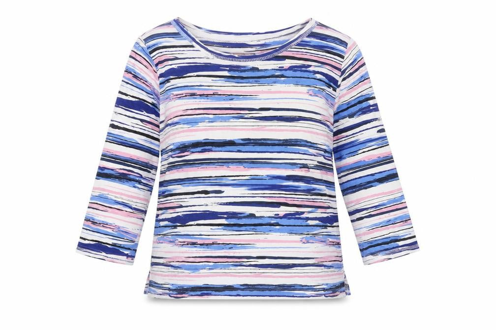 Arista Womens Blue Geometric Cotton Basic Blouse Size 10 Round Neck - Size 10-12