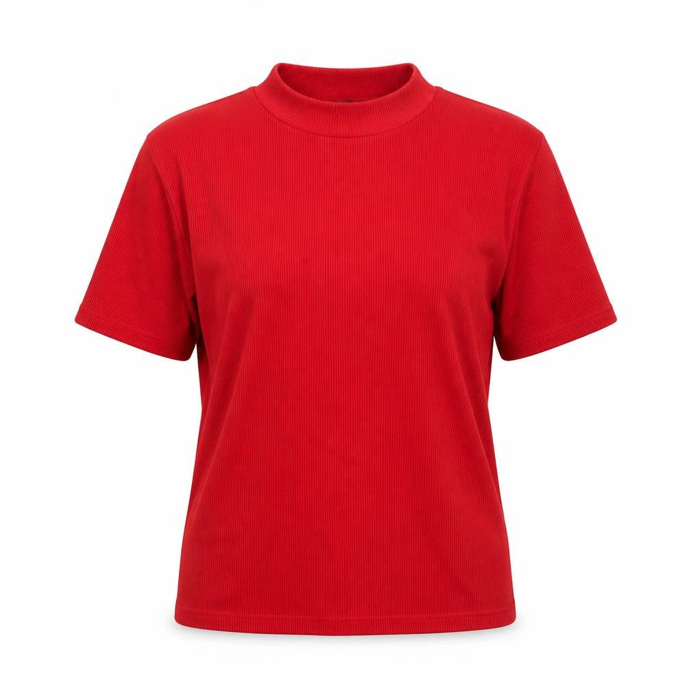 Ame Womens Red Polyester Basic T-Shirt Size S Mock Neck - Size S-M