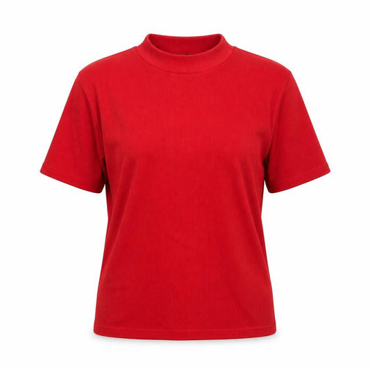 Ame Womens Red Polyester Basic T-Shirt Size S Mock Neck - Size S-M