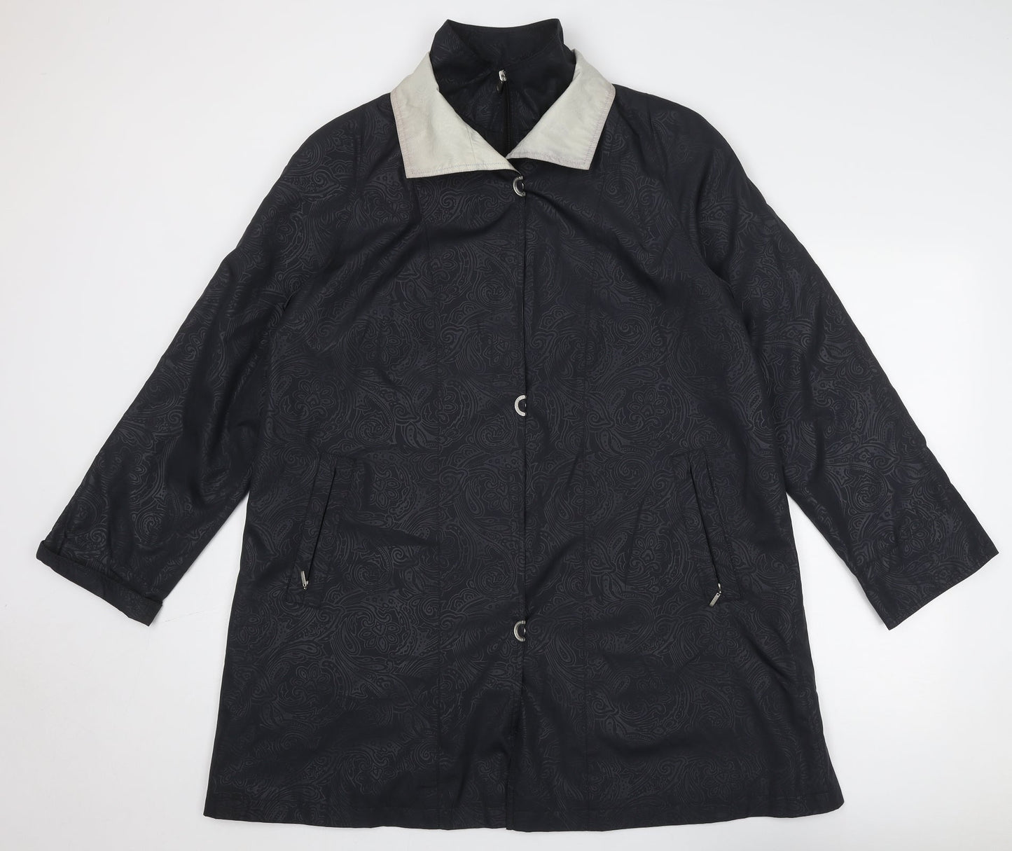 Junge Womens Black Geometric Overcoat Coat Size 12 Zip