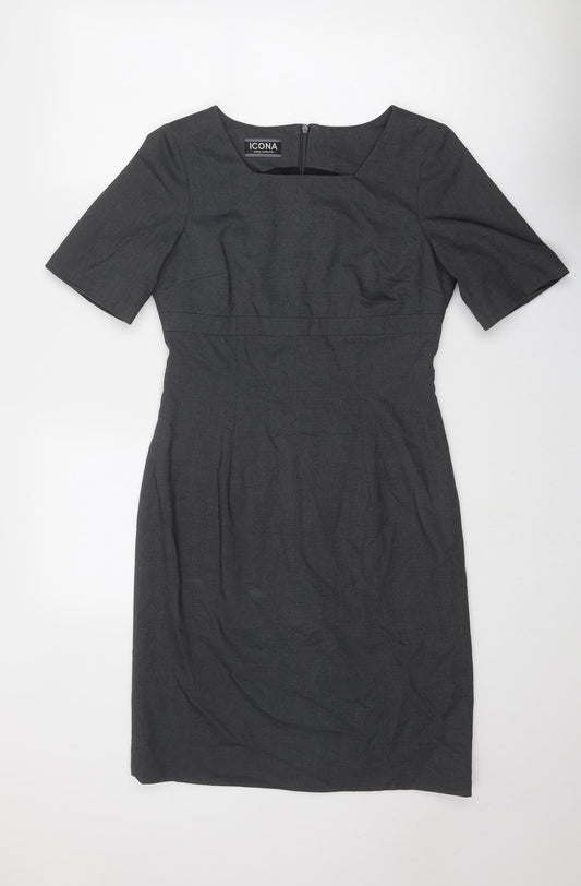 Icona Womens Grey Polyester Pencil Dress Size 8 Square Neck Zip