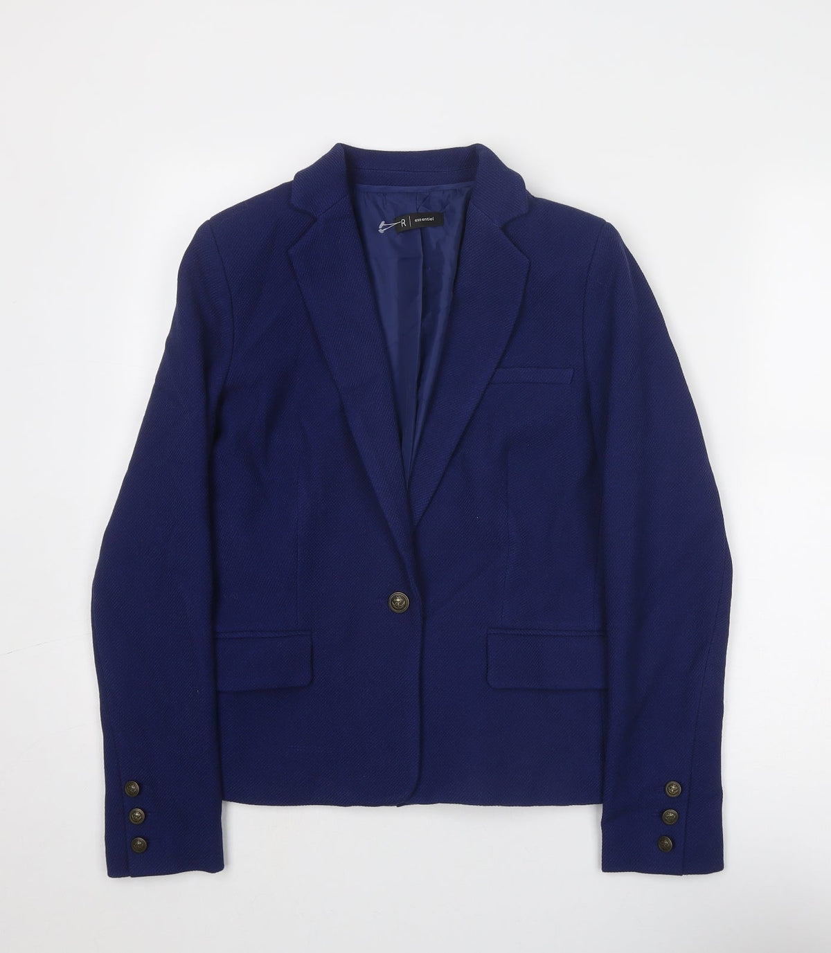R Essential Womens Blue Polyester Jacket Blazer Size 10