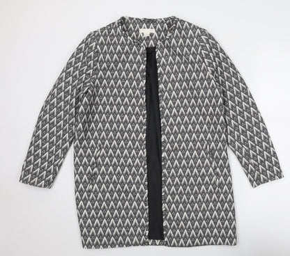 H&M Womens Grey Geometric Overcoat Coat Size 16