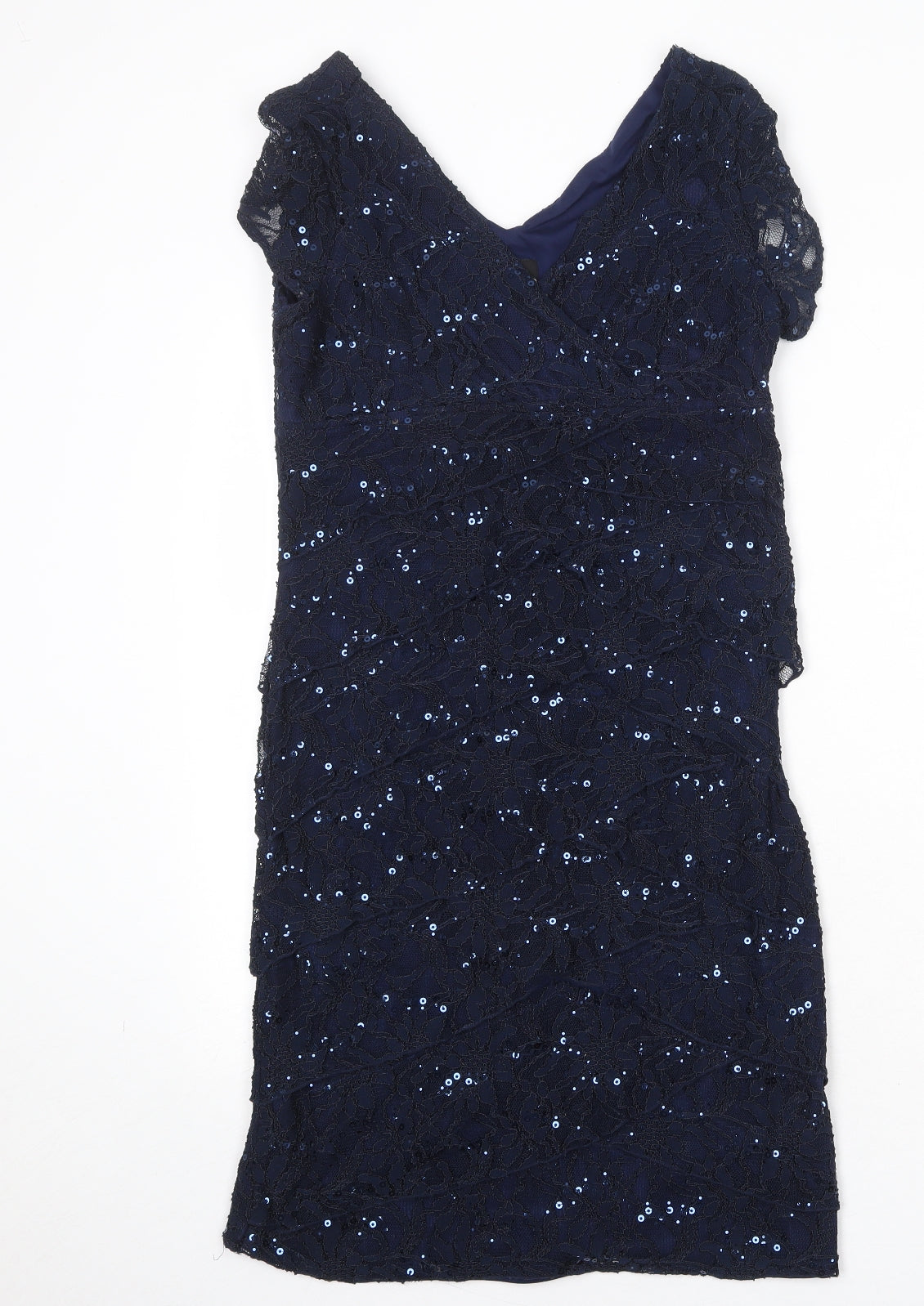 Scarlett Nite Womens Blue Nylon Sheath Size 8 V-Neck Zip
