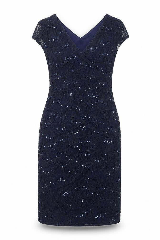 Scarlett Nite Womens Blue Nylon Sheath Size 8 V-Neck Zip