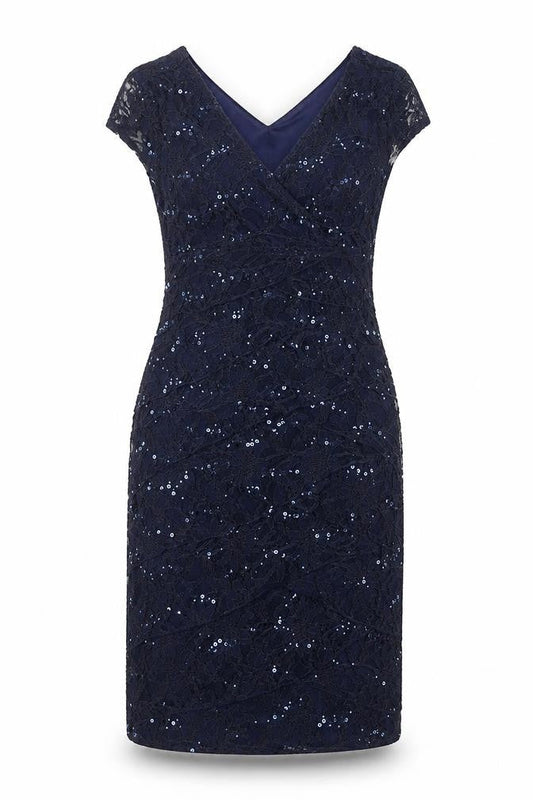 Scarlett Nite Womens Blue Nylon Sheath Size 8 V-Neck Zip