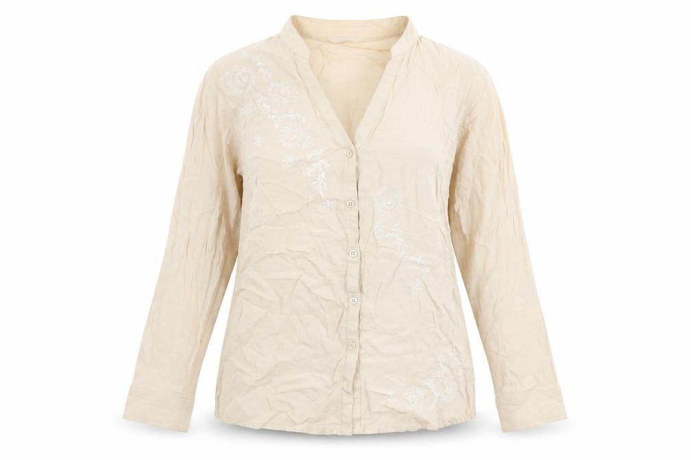 Marks & Spencer Womens Beige Viscose Basic Button-Up Size 12 V-Neck - Size 12-14