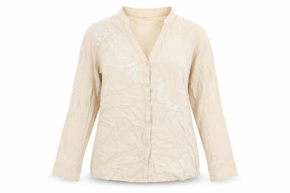 Marks & Spencer Womens Beige Viscose Basic Button-Up Size 12 V-Neck - Size 12-14