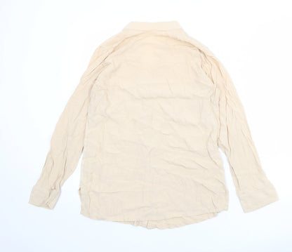 Marks & Spencer Womens Beige Viscose Basic Button-Up Size 12 V-Neck - Size 12-14