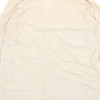 Marks & Spencer Womens Beige Viscose Basic Button-Up Size 12 V-Neck - Size 12-14