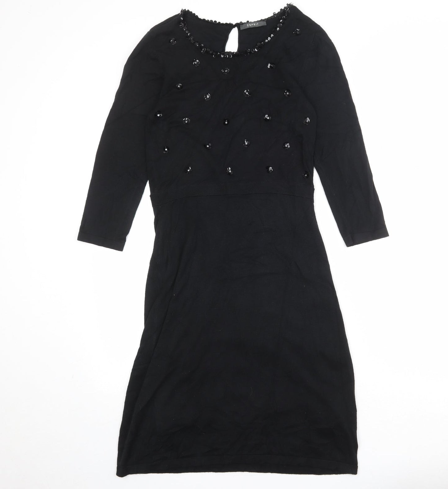 Esprit Womens Black Viscose A-Line Size M Round Neck Button