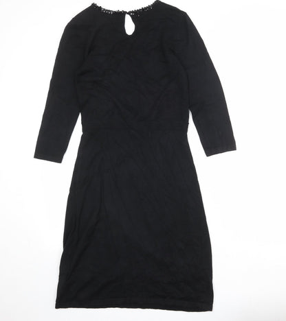 Back view of ESPRIT women’s black viscose a-line, size M, round neck button