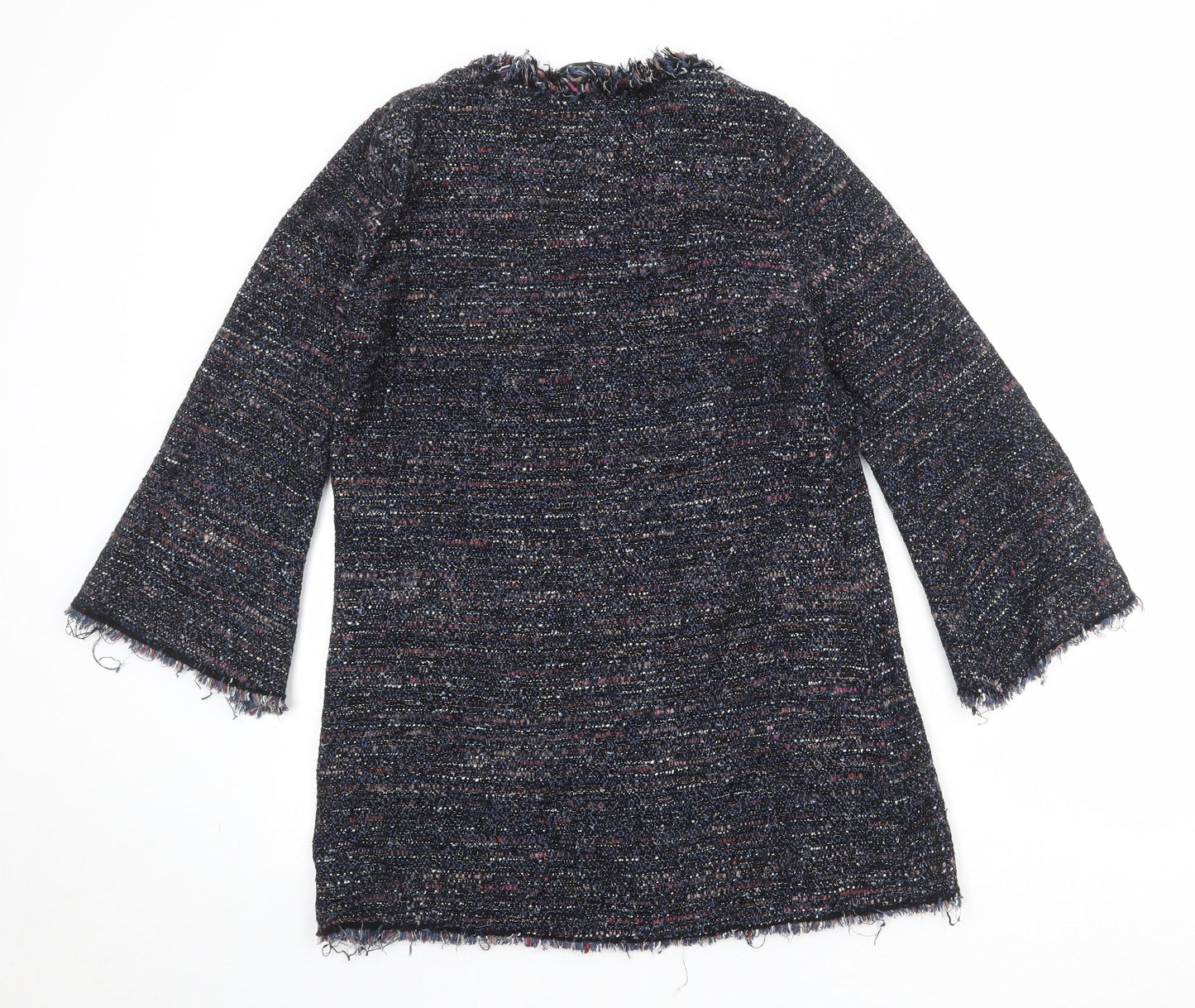 Zara Womens Black Geometric Cotton Jumper Dress Size M V-Neck Pullover