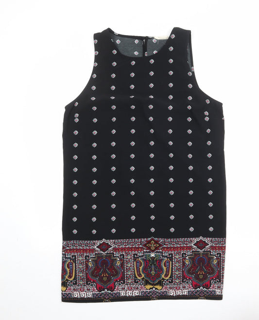 Staring at Stars Womens Black Geometric Polyester Tank Dress Size L Round Neck Button