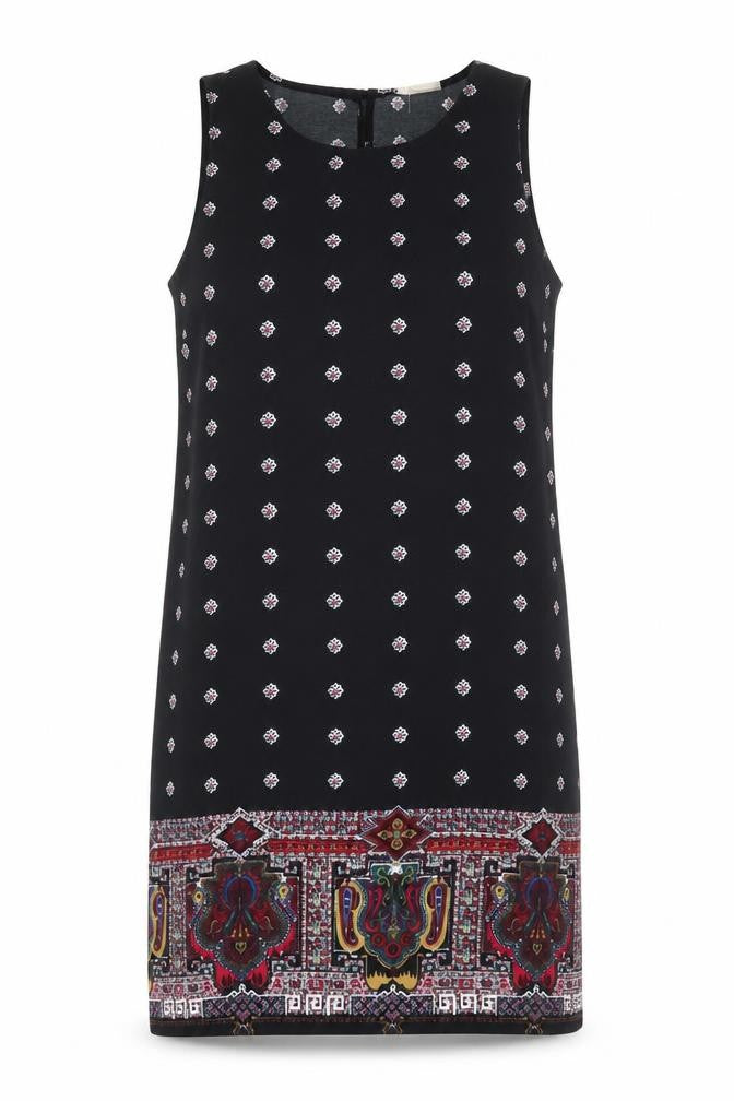 Staring at Stars Womens Black Geometric Polyester Tank Dress Size L Round Neck Button