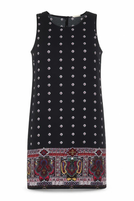 Staring at Stars Womens Black Geometric Polyester Tank Dress Size L Round Neck Button